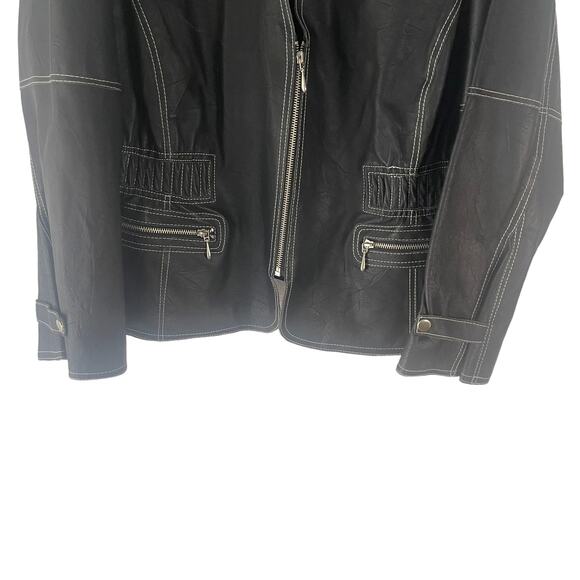 JL Studio Vintage 90s Plus Size 20 W Black 100% Leather Half Zip Moto Jacket - Picture 3 of 9